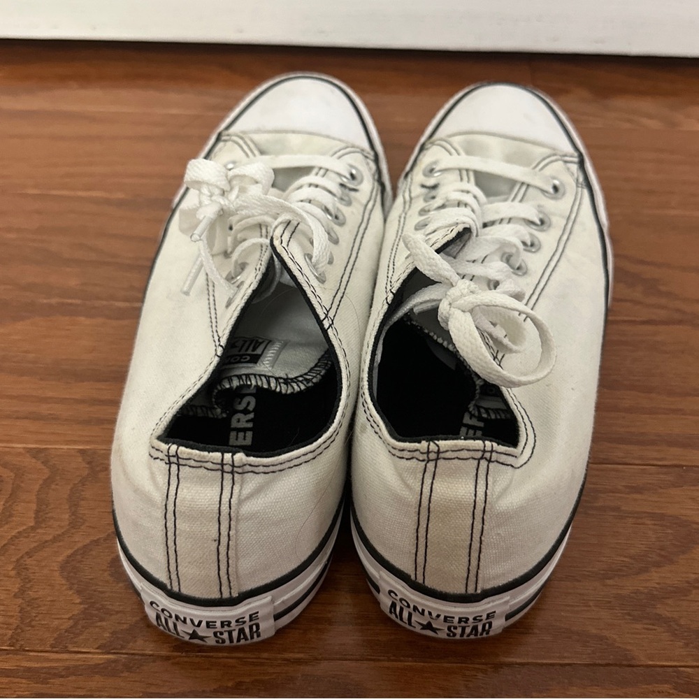 White and Black Men's Converse Lowtop with Black Stitching - Picture 3 of 5